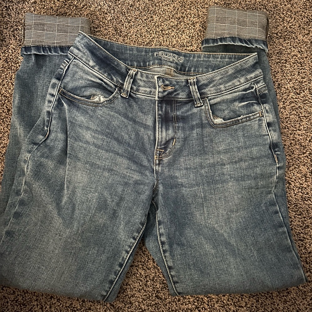 maurice’s plaid bottom skinny jeans